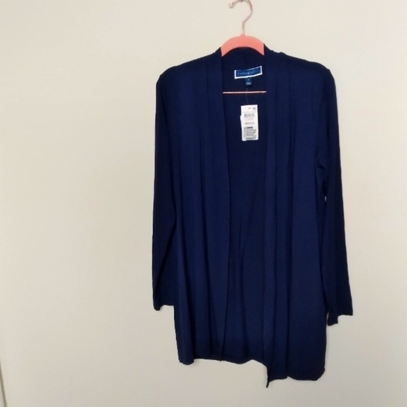 Karen Scott Navy Blue Open Front Quarter Sleeve Jersey Knit Cardigan Size Small - Picture 1 of 8